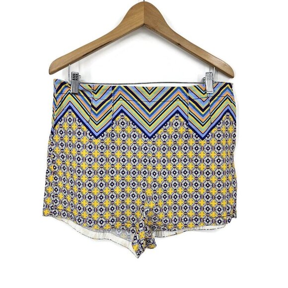 New Maeve High Rise Relaxed Shorts Womens 14 Yellow Blue Print - Picture 2 of 7